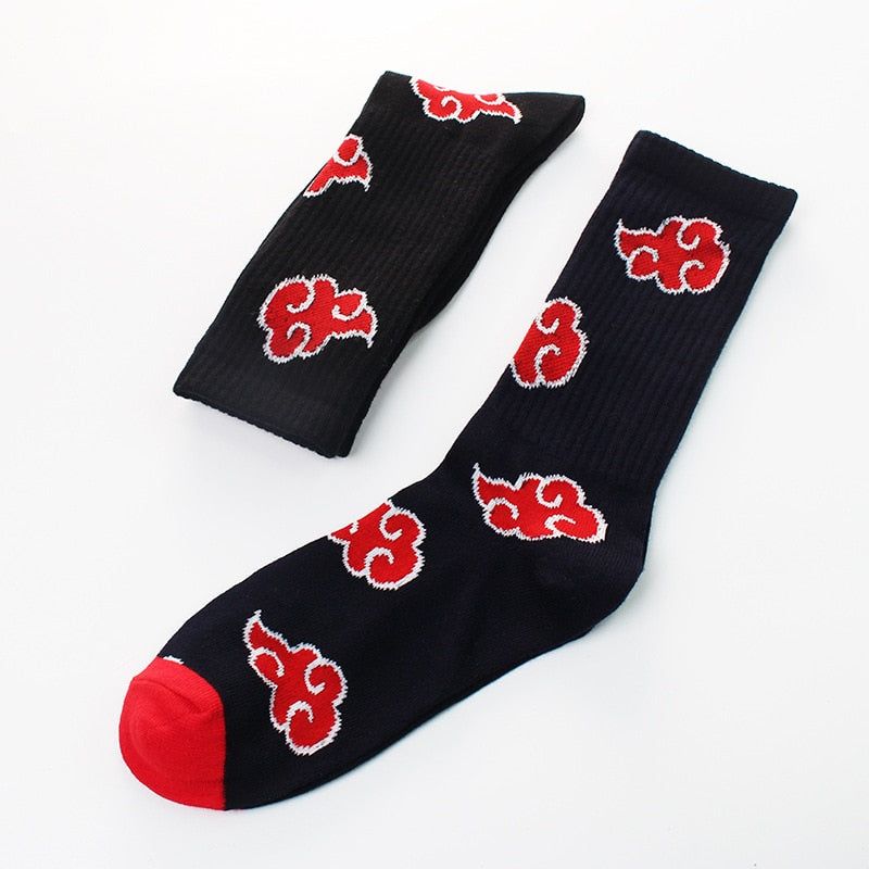 Anime Naruto Ninja Cosplay Socks Akatsuki Red Cloud Tube Socks High Quality Cotton Socks For Men And Women